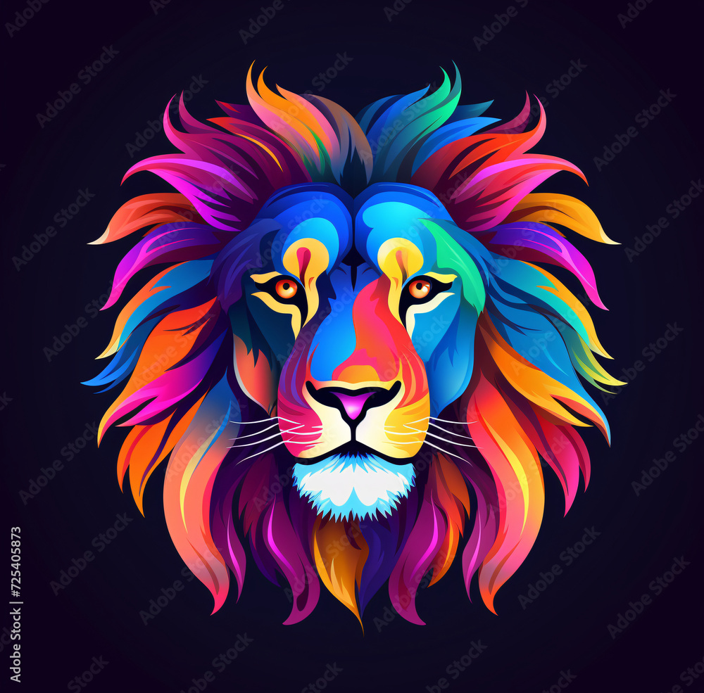 Colourful flat lionhead looking straight ahead Colourful flat lionhead looking straight ahead