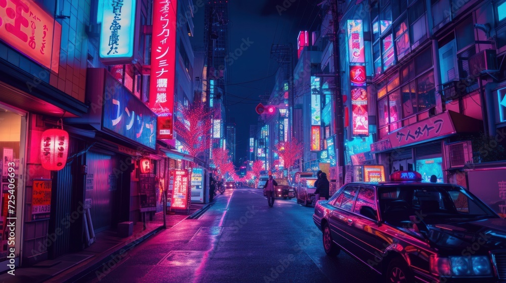 Neon city street in Tokyo or China