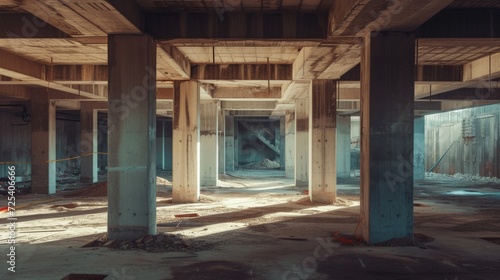 Empty construction site building and concrete structure.