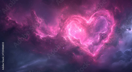 heart shaped nebula on the night sky, in the style of ethereal cloudscapes, photorealistic pastiche, light pink and dark magenta photo