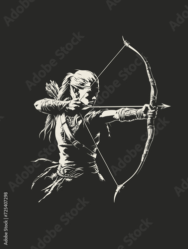 Female Elf Archer Design on Black