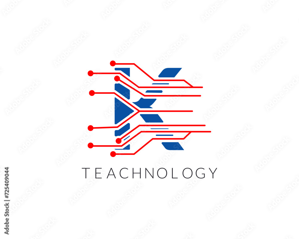 Fototapeta premium Modern Alphabet Latter K Technology Logo and Icon Victor Illustration Design.