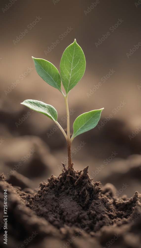 New Life Emerges: Young Plant Grows from Soil in Isolated Environment, Symbolizing Nature's Growth and Development