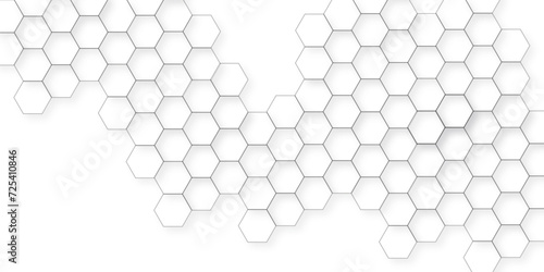 Abstract technology background vector hexagon concept design. Abstract white hexagon background. Surface polygon pattern with glowing hexagon paper texture and futuristic business. © armans
