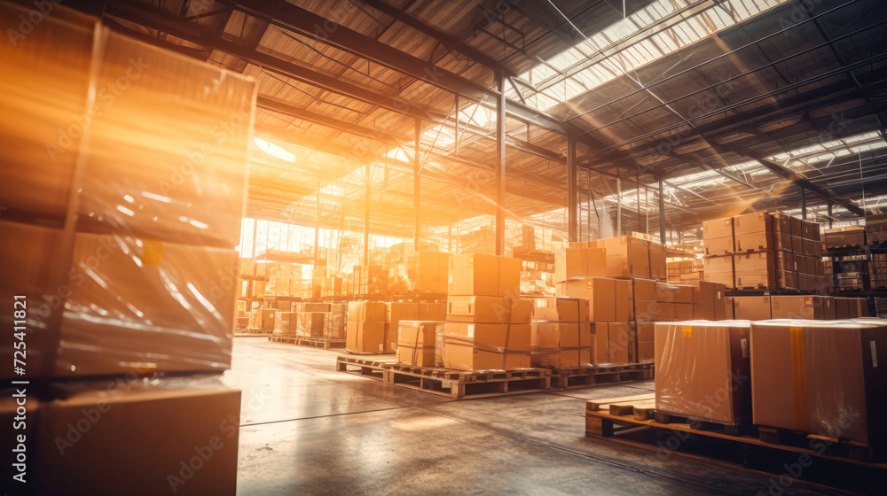 Large warehouse with many goods. Rows of shelves with boxes. Logistics. Inventory control, order fulfillment or space optimization. Illustration for advertising, marketing or presentation. Large warehouse with many goods. Rows of shelves with boxes. Logistics. Inventory control, order fulfillment or space optimization. Illustration for advertising, marketing or presentation.