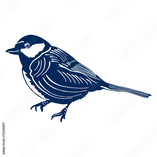 Tit isolated vector illustration in linocut style. Vintage stamp design for print. Use for your creative graphic design projects, lithographs, postcards, invitations, tattoos