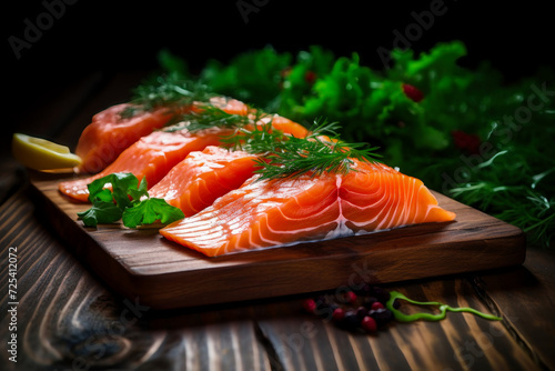 Two Raw Salmon Fillets on Cutting Board