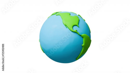 Clay Earth turning on white background. 3d looping animation in style of stop motion animation