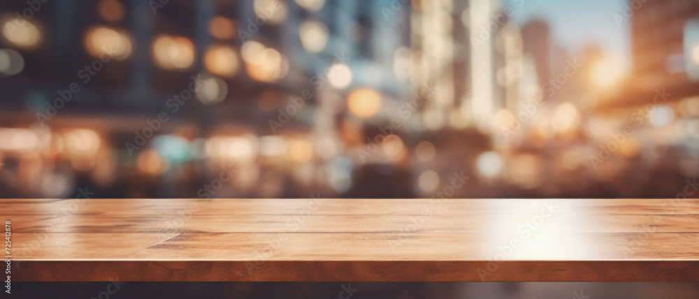 Wooden table bokeh city view background, empty wood desk tabletop counter surface product display mockup with blurry cityscape lights abstract backdrop presentation. Mock up, copy space . Wooden table bokeh city view background, empty wood desk tabletop counter surface product display mockup with blurry cityscape lights abstract backdrop presentation. Mock up, copy space .