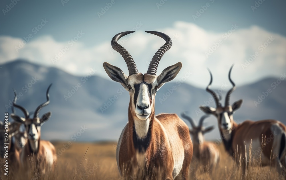 A male antelope with distinctive long horns A male antelope with distinctive long horns