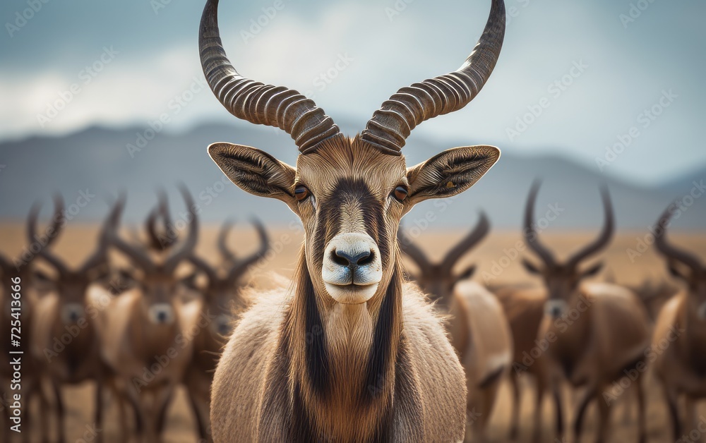 A male antelope with distinctive long horns A male antelope with distinctive long horns