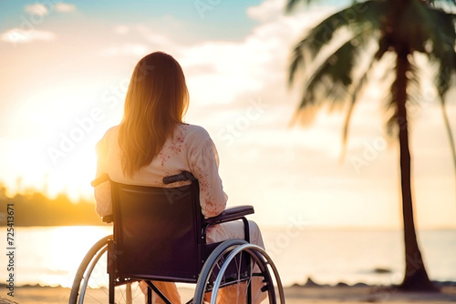 Woman in Wheelchair Enjoying Ocean Tranquility