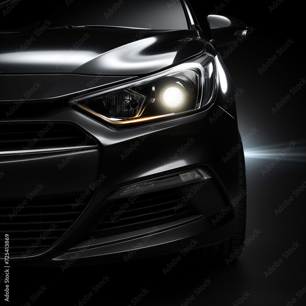car headlight on a black background. dealer center. advertising, sale and rental of high-class cars