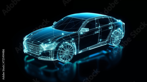 Hologram auto  futuristic polygonal model auto. Smart auto