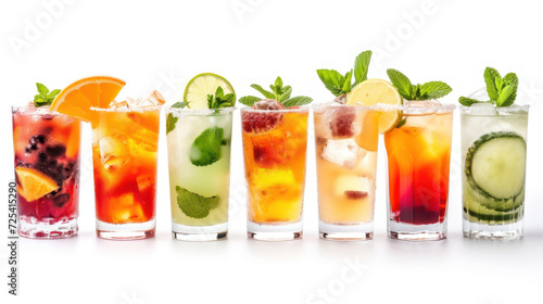 Alcohol Cocktail Mocktail. Many assorted different range types isolated on white background cutout.