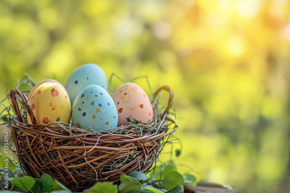 Obraz premium Colored Easter eggs in basket