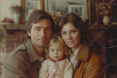 Illustration of young american family photo of 1970s photo