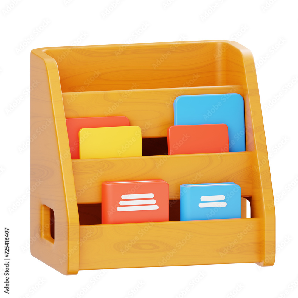 Wooden Bookshelf With Folder 3D Icon Wooden Bookshelf With Folder 3D Icon