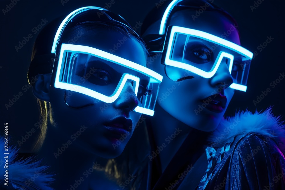 Woman dressed in a futuristic cyberpunk fashion