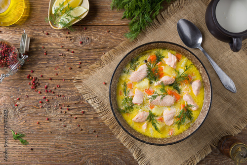 Salmon soup with cream.