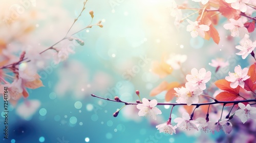 Spring flowers background with bokeh effect. Beautiful nature scene. © png sublimation