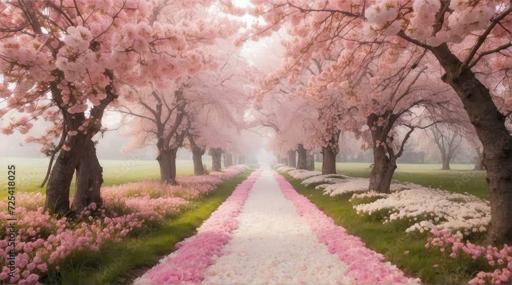 cherry blossom orchard, trees, pathway, photography backdrop, wedding backdrop, photoshop overlay,