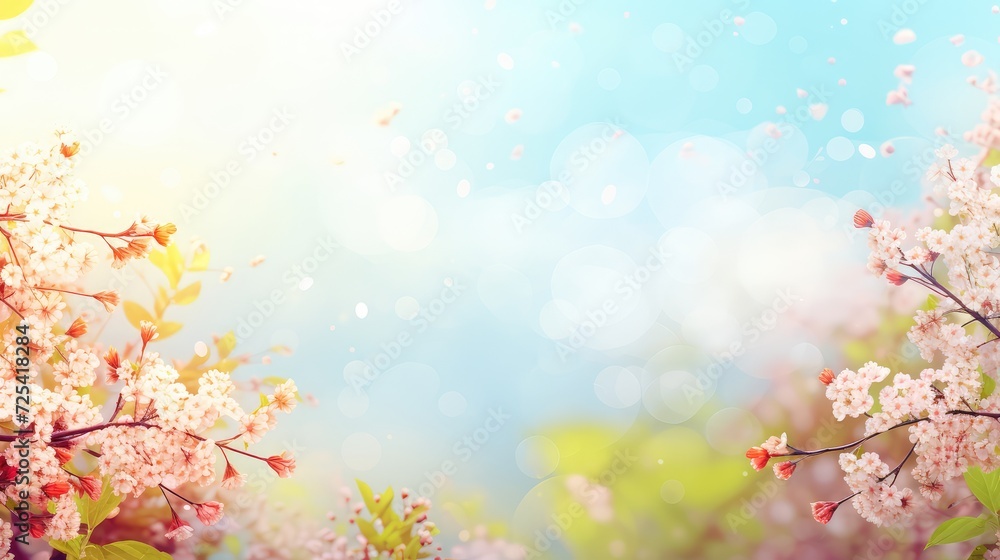 Spring flowers background with bokeh effect. Beautiful nature scene.