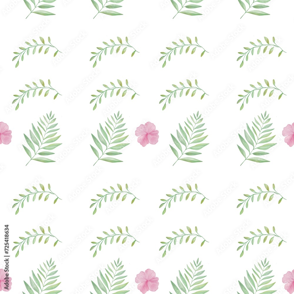 Seamless pattern with set of flowers and leaves . Seamless pattern with set of flowers and leaves .