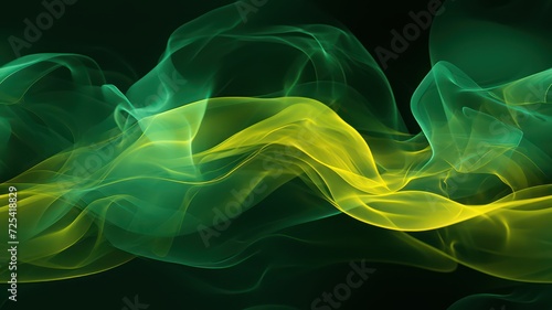 Abstract green and yellow smoke on black background. cloud, a soft Smoke cloudy wave texture background. 