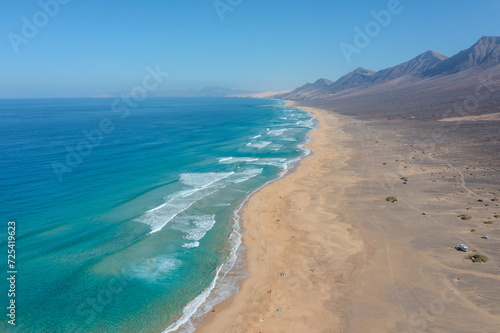 aerial view of Cofete beach at the island of Fuerteventura