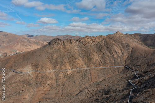 aerial view of a mountainroad on the island of fuerteventura photo