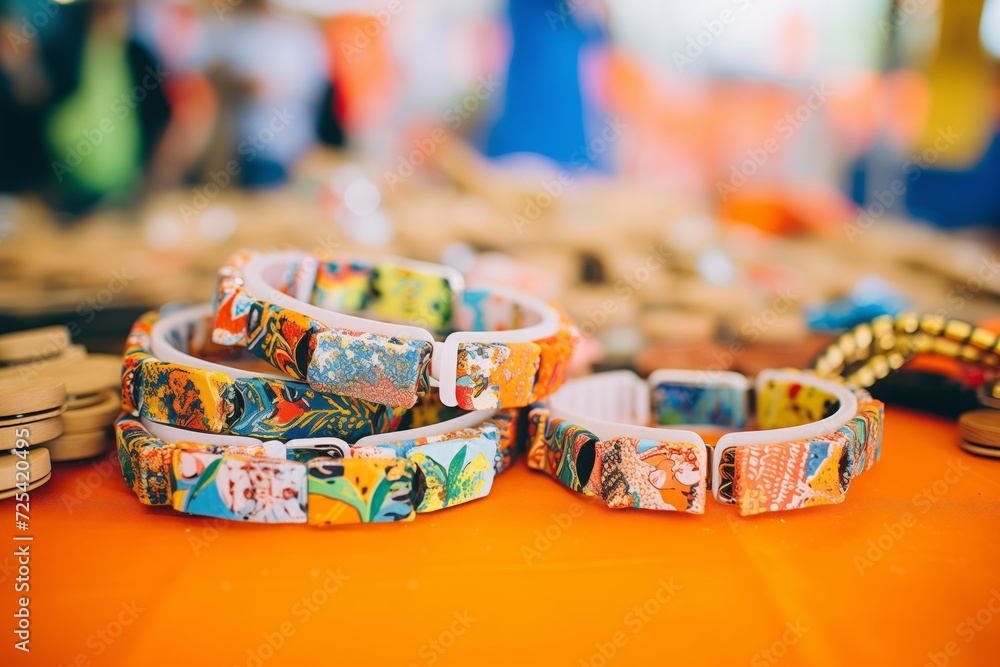 music festival wristbands elaborately arranged on a surface
