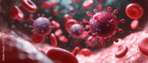 Human T-lymphotropic Virus (HTLV) in a Blood Cell Environment, Stealth and Impact on Immune System Highlighted in Color. 