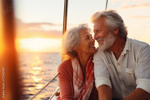 a couple of active happy pensioners is relaxing on a yacht. Luxury vacation for a loving couple age 60 plus © Kate