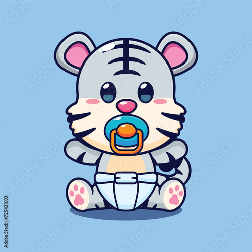 Baby white tiger cartoon vector illustration. 