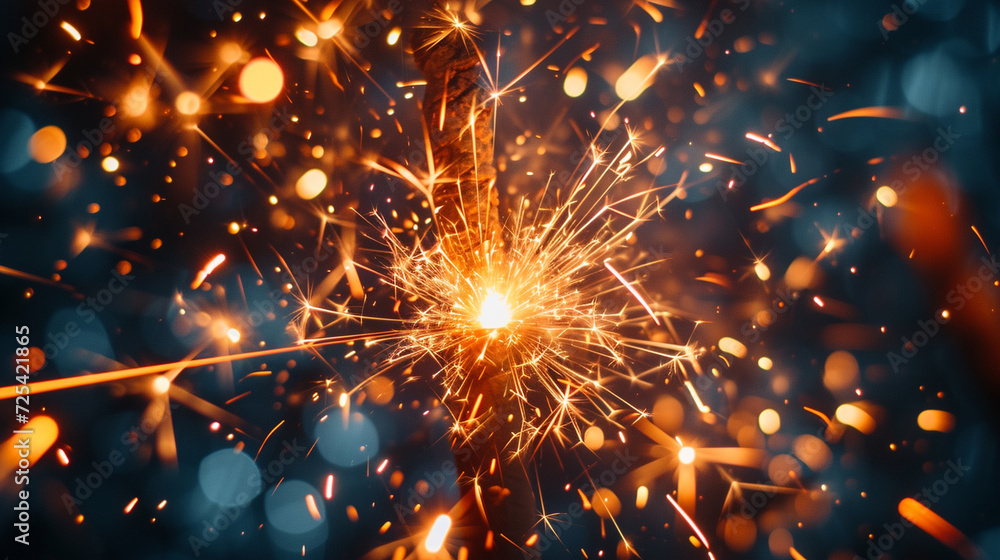 Obraz premium A close-up shot capturing the intricate patterns and vivid hues of a sparkling firework in celebration