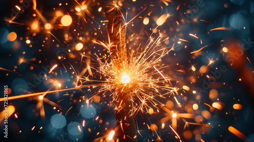A close-up shot capturing the intricate patterns and vivid hues of a sparkling firework in celebration