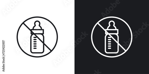 Feeding Bottle Forbidden Icon Designed in a Line Style on White Background.