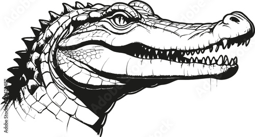 Crocodile line design. Simple animal silhouette decorative elements line drawn. Vector illustration of minimalist style on transparent background.