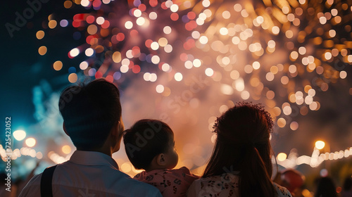 A family enjoying a front-row view of fireworks, their faces illuminated by the vibrant and celebratory display