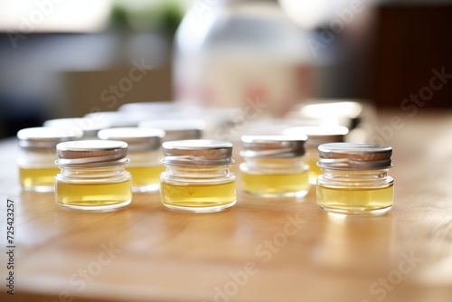 close-up of screw-top jars of eye cream in a row