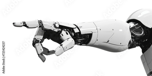 futuristic robot hand with a pointed index finger suggesting navigation or guidance on a white background,