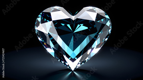 glassy diamond in the shape of a heart isolated on a black background. heart shaped diamond