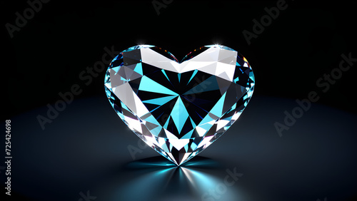 glassy diamond in the shape of a heart isolated on a black background. heart shaped diamond.