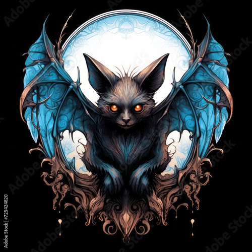 Ominous bat with wings spread. Surrealistic image of vampire monster photo