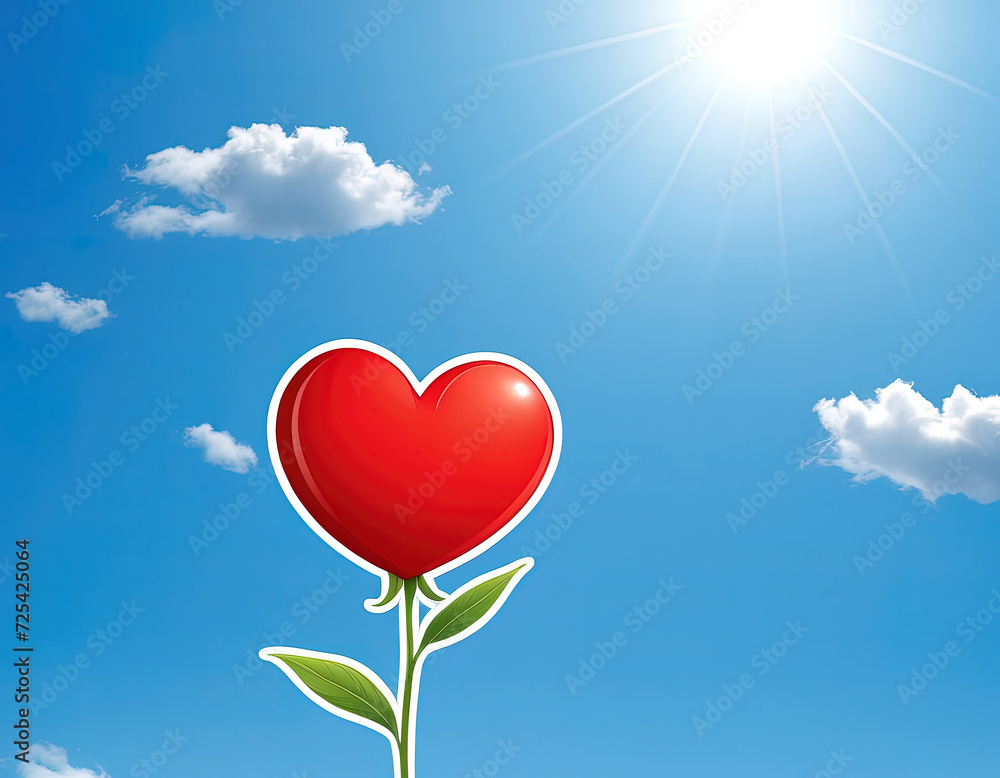 Sky and sun. Heart and flowers. Valentine's Day. The 14th of February. Valentines day. Birthday. March 8. Scenery. Nature. Postcard.