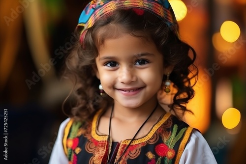 Portrait of a beautiful little girl in a colorful headscarf