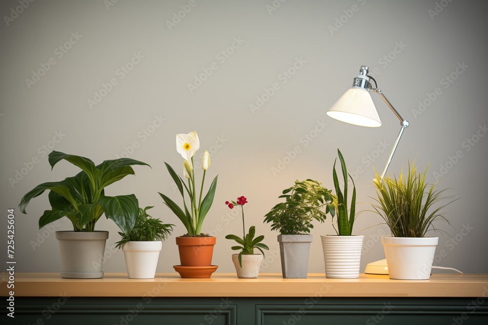 plant pots with labels denoting the light requirements - obrazy, fototapety, plakaty 