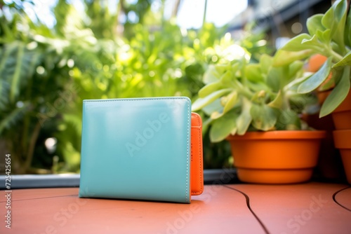 vegan leather wallet beside a green plant