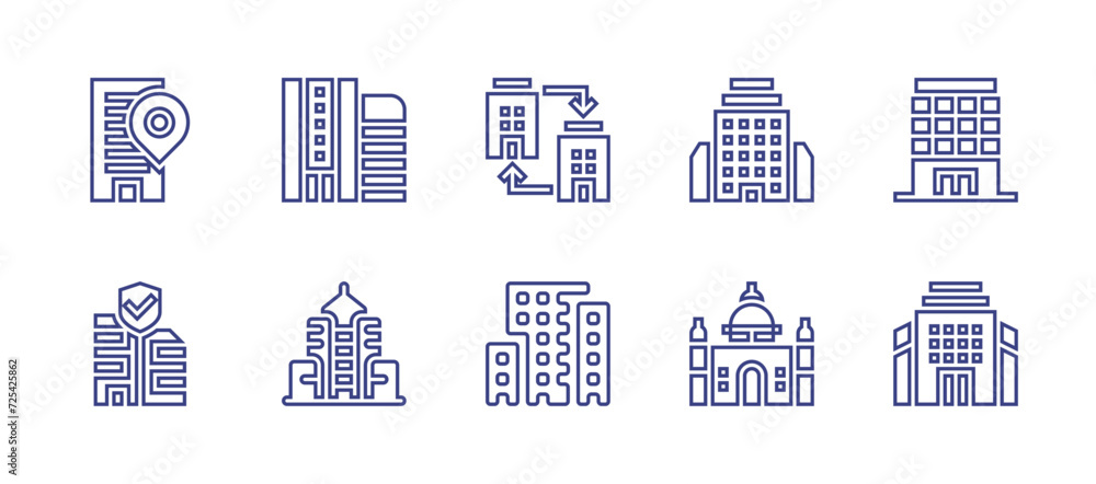 Building line icon set. Editable stroke. Vector illustration. Containing building, city building.